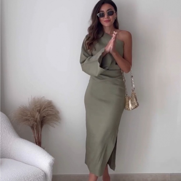 ZARA Asymmetrical Linen Blend Dress - Picture 12 of 16